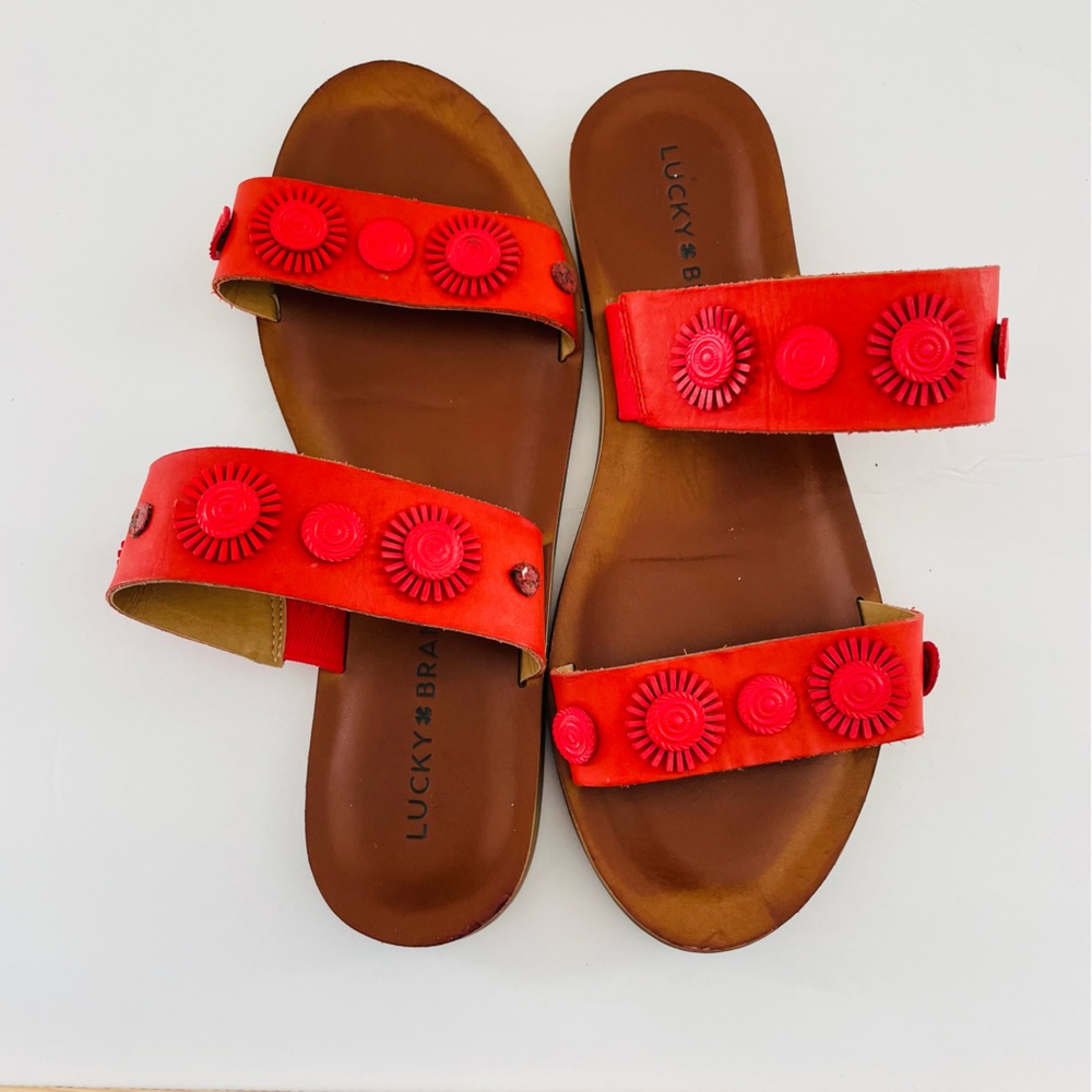 Lucky Brand “Adalyn” Leather floral Open Toe Sandals size 7